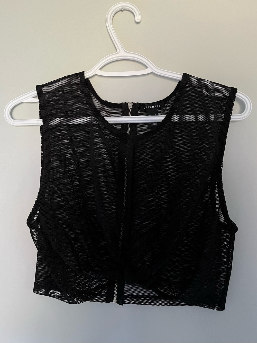 Revamped Black Mesh Zip-back Crop Top